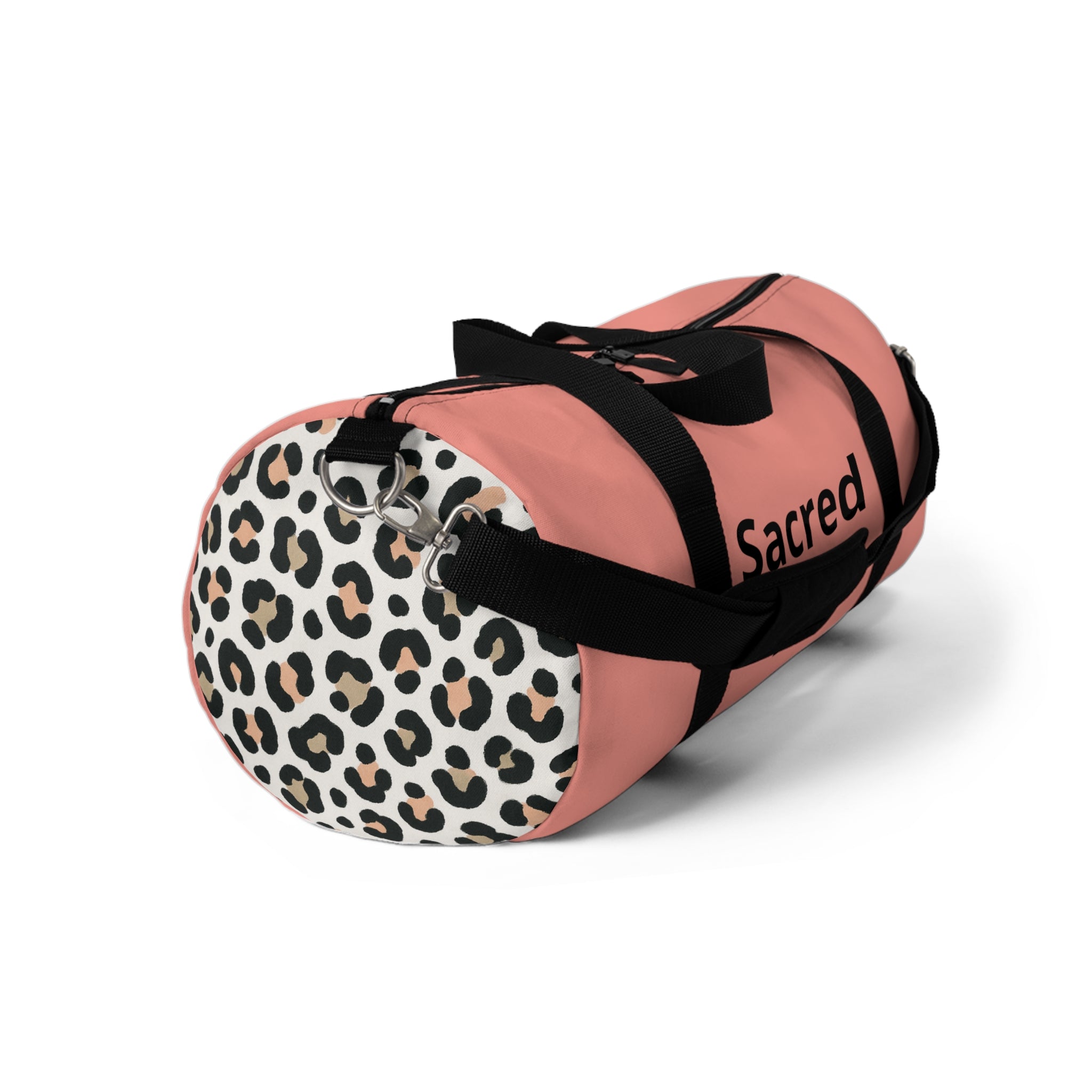 "Sacred AF" Coral & Leopard Accent Duffel Bag — Lightweight Travel & Gym Overnight Bag