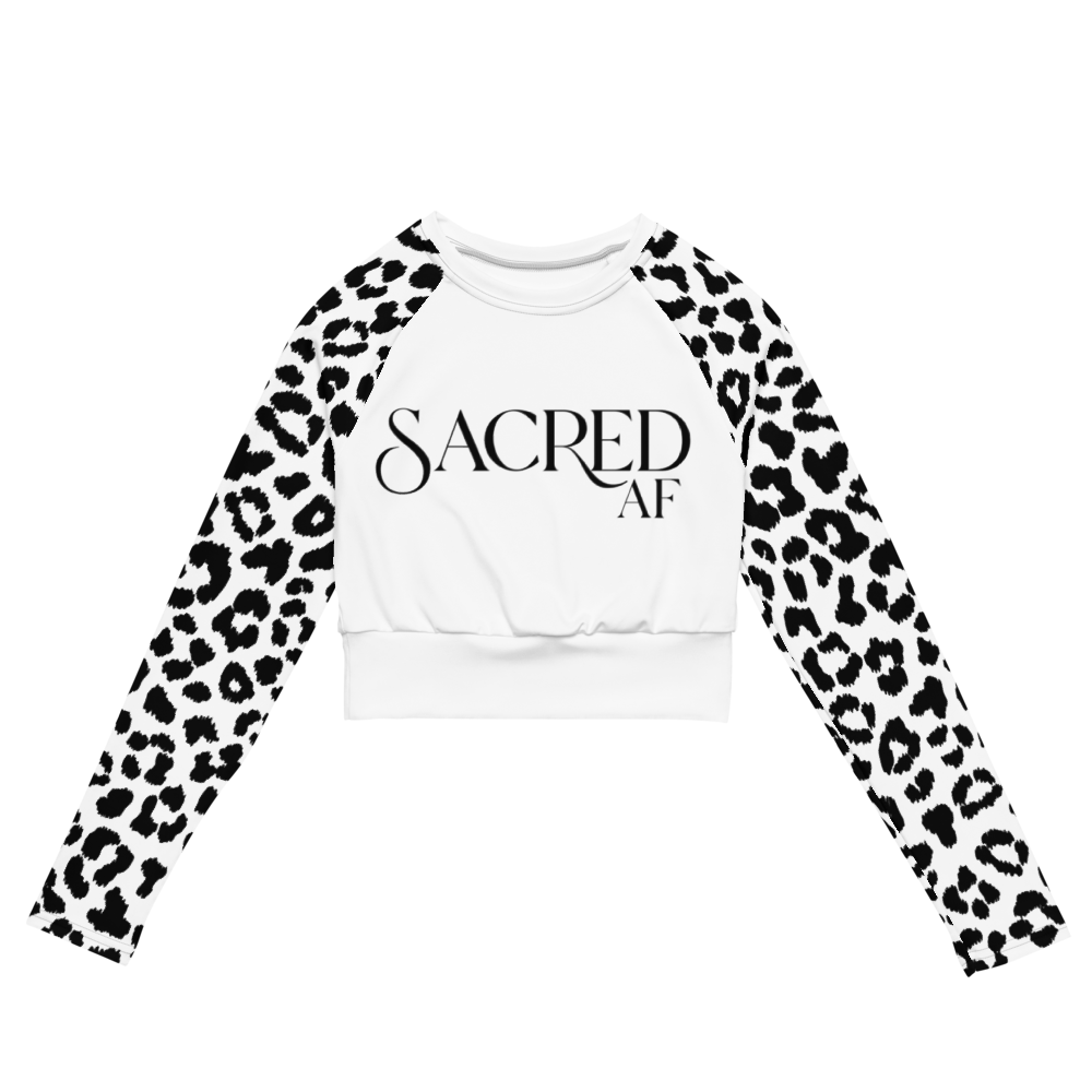 "Sacred AF" Leopard long-sleeve crop top