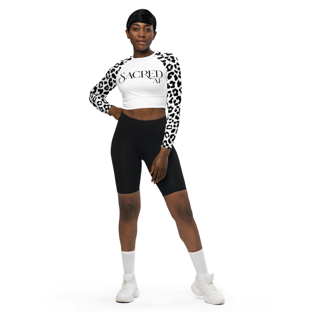 "Sacred AF" Leopard long-sleeve crop top